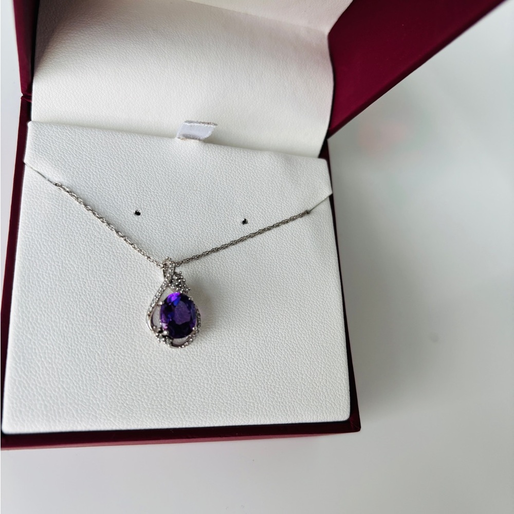 Helzberg Diamonds Silver Necklace with Amethyst Pendant With Accents